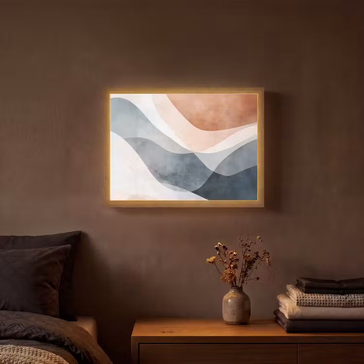 Abstract - Golven - Blauw Light Box met batterij (Wandlamp) middel -sfeer4