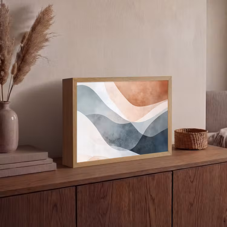 Abstract - Golven - Blauw Light Box met batterij (Wandlamp) middel -sfeer2