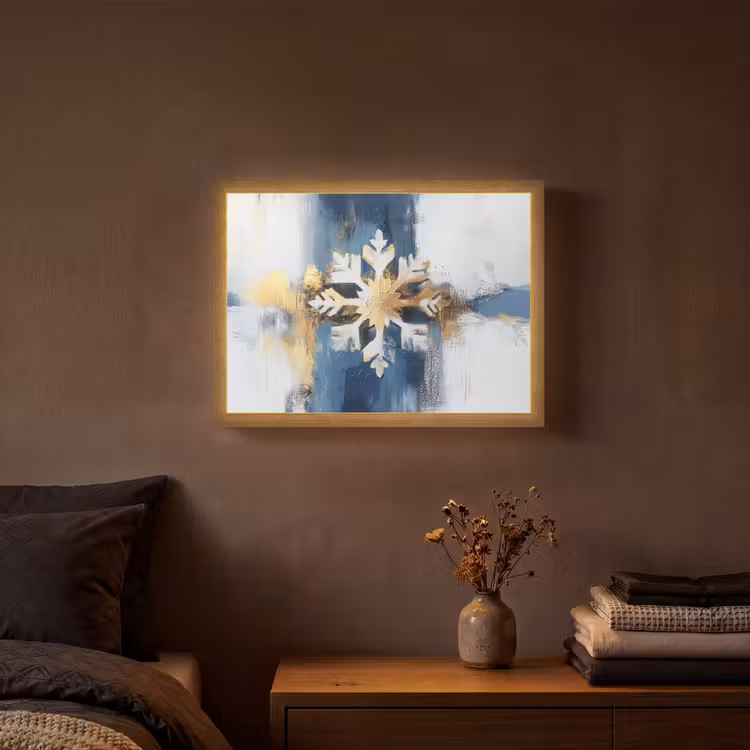 Abstract - Winter - Sneeuwvlok - Sneeuw - Goud Light Box met batterij (Wandlamp) middel -sfeer4