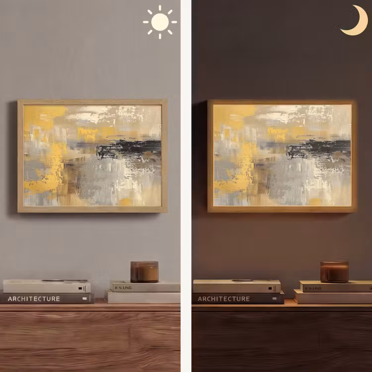 Abstract - Geel - Modern - Beige Light Box met batterij (Wandlamp) middel -sfeer3