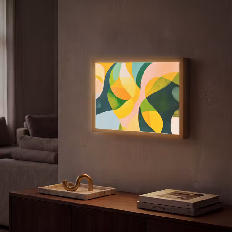 Abstract - Geel - Roze - Groen Light Box met batterij (Wandlamp) middel -sfeer1