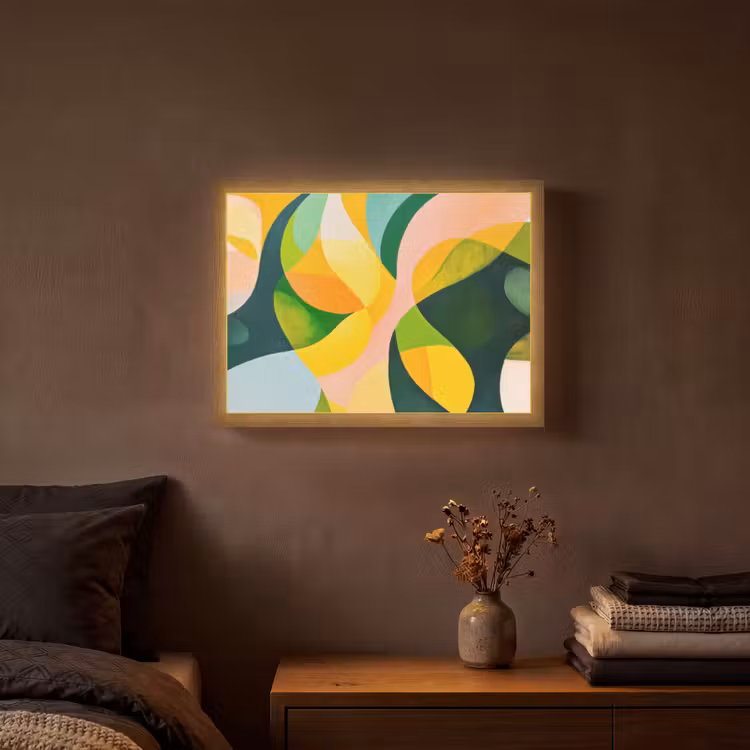 Abstract - Geel - Roze - Groen Light Box met batterij (Wandlamp) middel -sfeer4