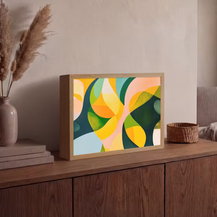 Abstract - Geel - Roze - Groen Light Box met batterij (Wandlamp) middel -sfeer2