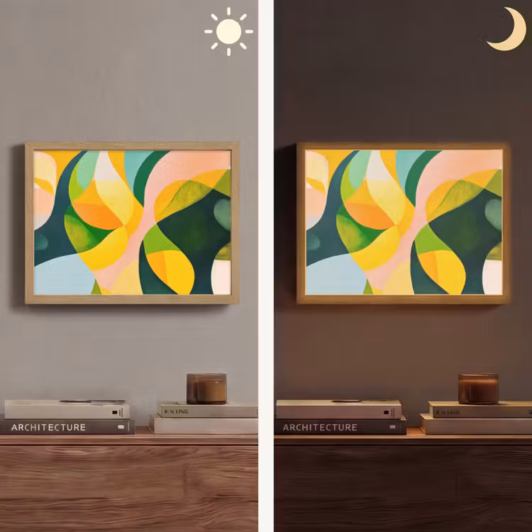 Abstract - Geel - Roze - Groen Light Box met batterij (Wandlamp) middel -sfeer3