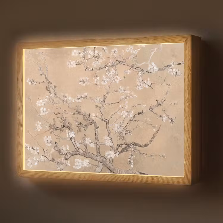 Amandelbloesem - Kunst - Van Gogh - Beige Light Box met batterij (Wandlamp) middel -z3d_website