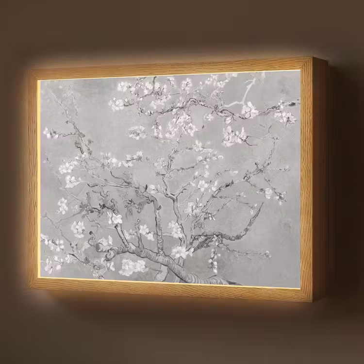 Amandelbloesem - Kunst - Van Gogh - Grijs Light Box met batterij (Wandlamp) middel -z3d_website