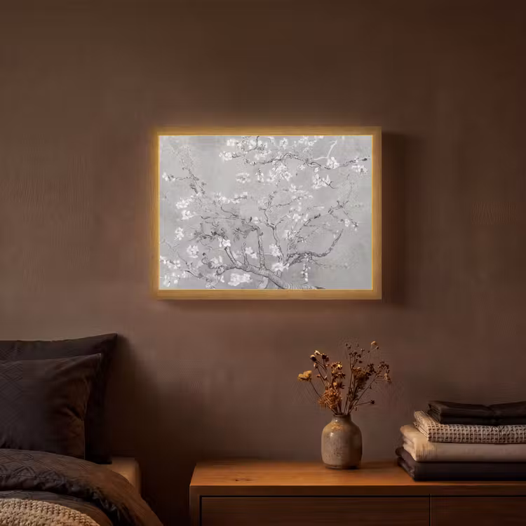 Amandelbloesem - Kunst - Van Gogh - Grijs Light Box met batterij (Wandlamp) middel -sfeer4