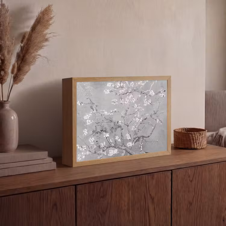 Amandelbloesem - Kunst - Van Gogh - Grijs Light Box met batterij (Wandlamp) middel -sfeer2