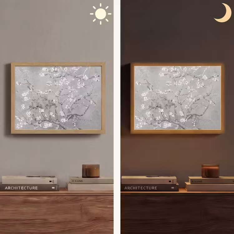 Amandelbloesem - Kunst - Van Gogh - Grijs Light Box met batterij (Wandlamp) middel -sfeer3