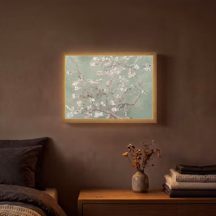 Amandelbloesem - Kunst - Van Gogh - Groen Light Box met batterij (Wandlamp) middel -sfeer4