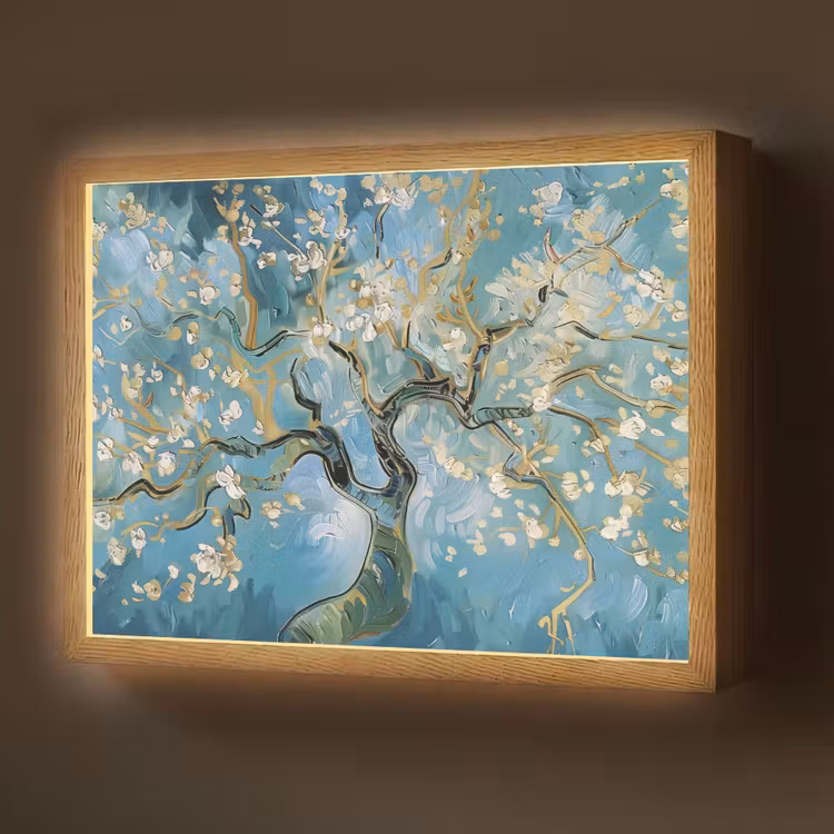Amandelbloesem boom - Blauw - Abstract Light Box met batterij (Wandlamp) middel -z3d_website