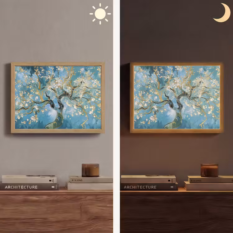 Amandelbloesem boom - Blauw - Abstract Light Box met batterij (Wandlamp) middel -sfeer3