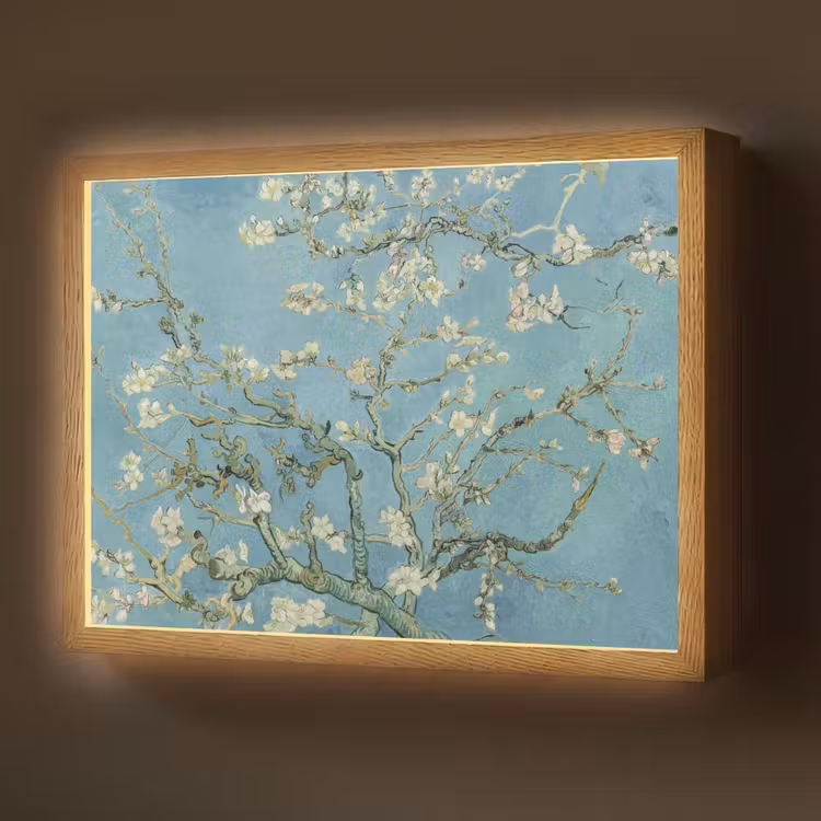 Amandelbloesem - Van Gogh - Kunst - Bloemen Light Box met batterij (Wandlamp) middel -z3d_website