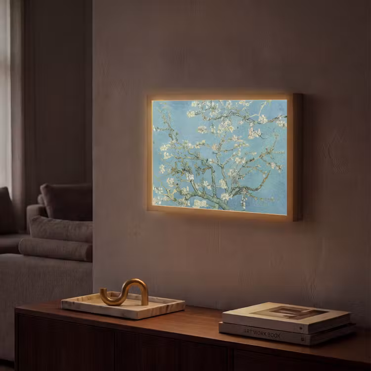 Amandelbloesem - Van Gogh - Kunst - Bloemen Light Box met batterij (Wandlamp) middel -sfeer1