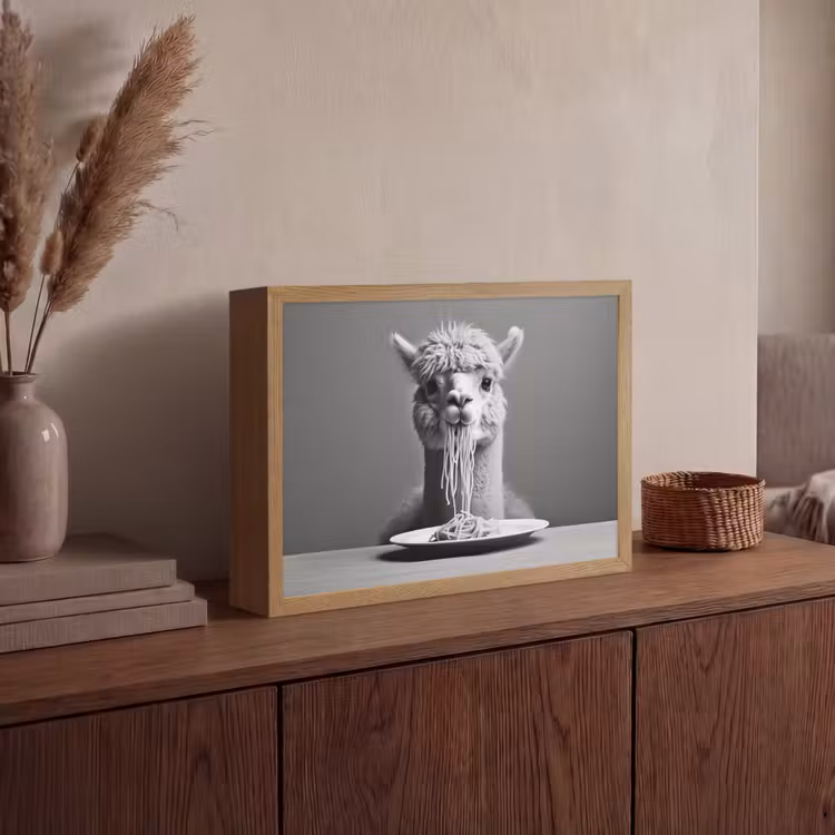 Alpaca - Pasta - Zwart - Wit - Grappig - Dieren Light Box met batterij (Wandlamp) middel -sfeer2