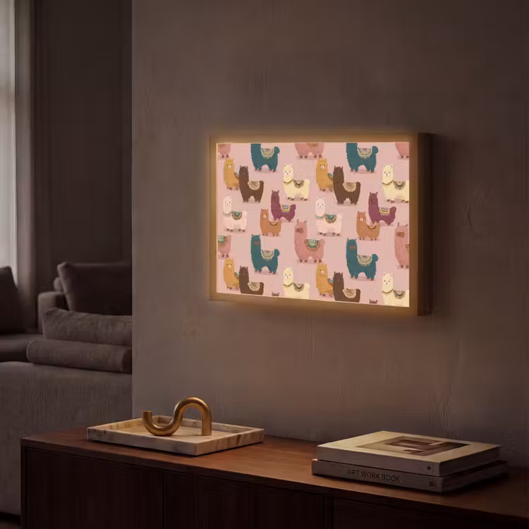 Alpaca's - Patroon - Kleurrijk Light Box met batterij (Wandlamp) middel 907 -sfeer1