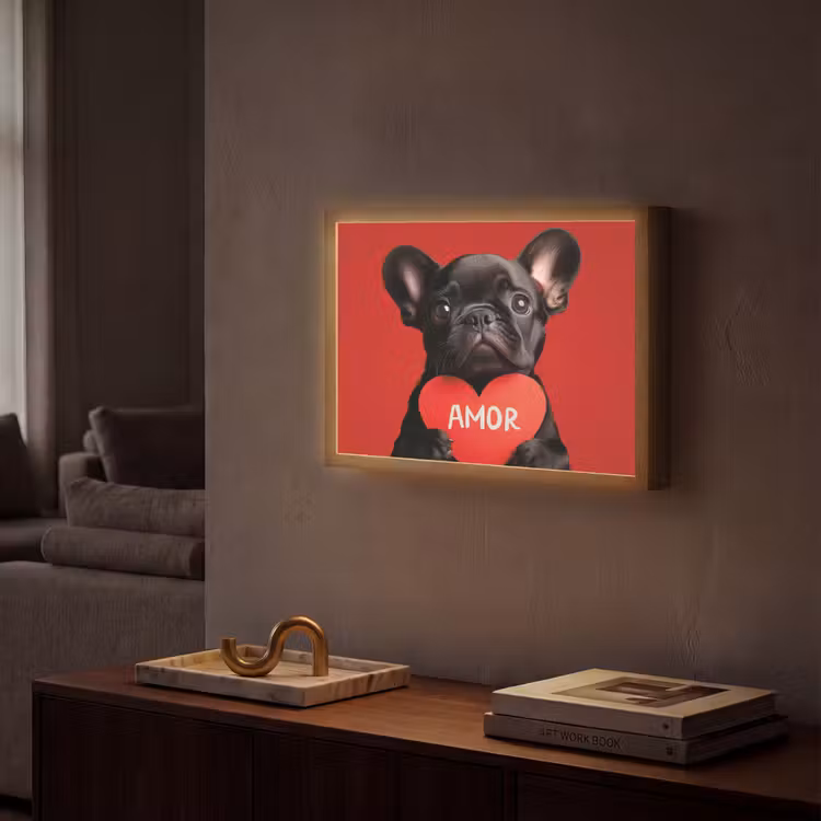 Amor - Hond  - Hartje - Rood Light Box met batterij (Wandlamp) middel -sfeer1