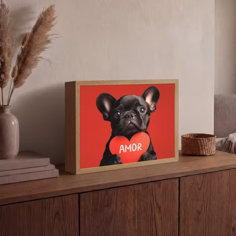 Amor - Hond  - Hartje - Rood Light Box met batterij (Wandlamp) middel -sfeer2