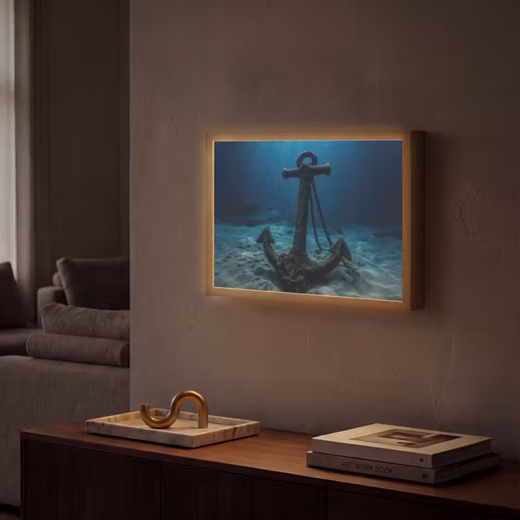 Anker - Ijzer - Zeebodem - Zand Light Box met batterij (Wandlamp) middel -sfeer1