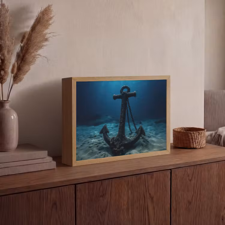 Anker - Ijzer - Zeebodem - Zand Light Box met batterij (Wandlamp) middel -sfeer2