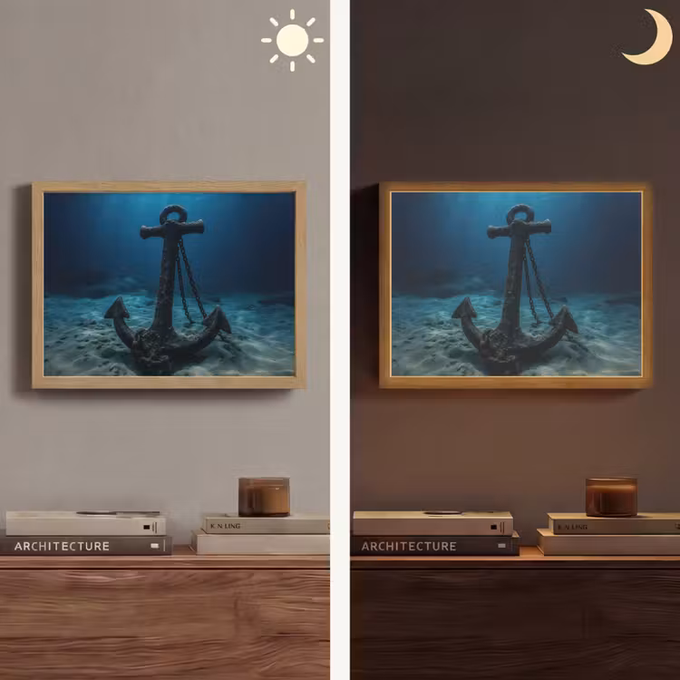 Anker - Ijzer - Zeebodem - Zand Light Box met batterij (Wandlamp) middel -sfeer3