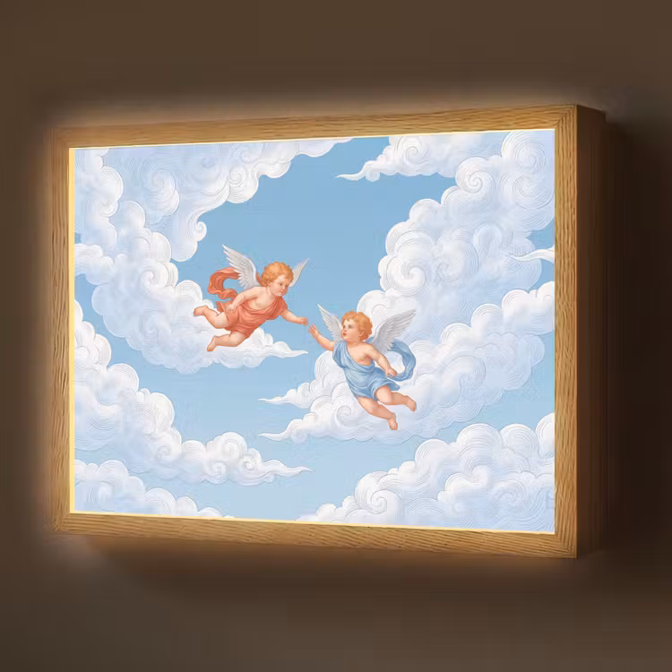 Engel - Vliegend - Klassiek - Blauw Light Box met batterij (Wandlamp) middel -z3d_website