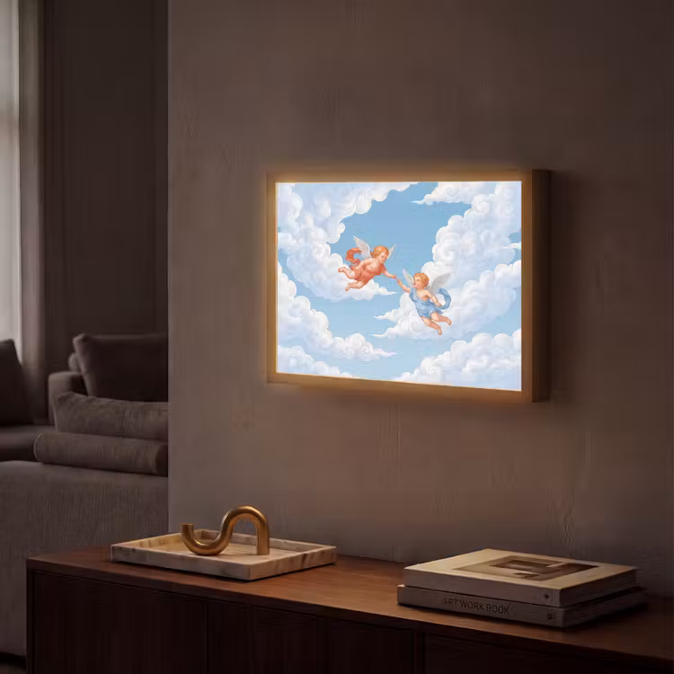 Engel - Vliegend - Klassiek - Blauw Light Box met batterij (Wandlamp) middel -sfeer1