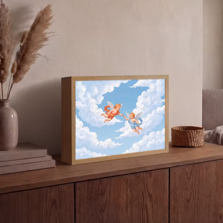 Engel - Vliegend - Klassiek - Blauw Light Box met batterij (Wandlamp) middel -sfeer2