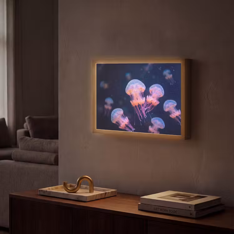Dier - Onderwater - Natuur - Roze - Mysterieus Light Box met batterij (Wandlamp) middel -sfeer1