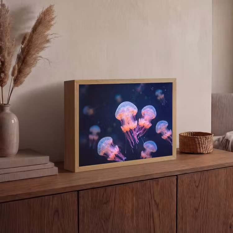 Dier - Onderwater - Natuur - Roze - Mysterieus Light Box met batterij (Wandlamp) middel -sfeer2