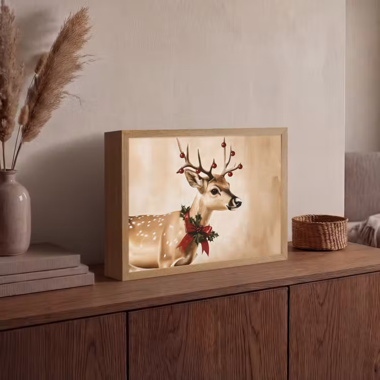 Gewei - Kerst - Rendier - Rood Light Box met batterij (Wandlamp) middel -sfeer2