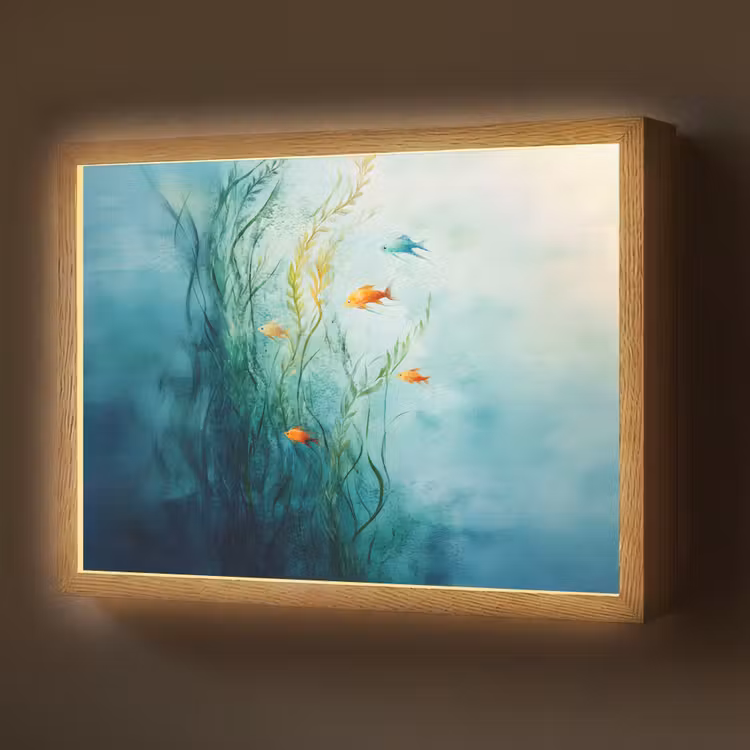 Waterplanten - Vissen - Kleurrijk - Water Light Box met batterij (Wandlamp) middel -z3d_website
