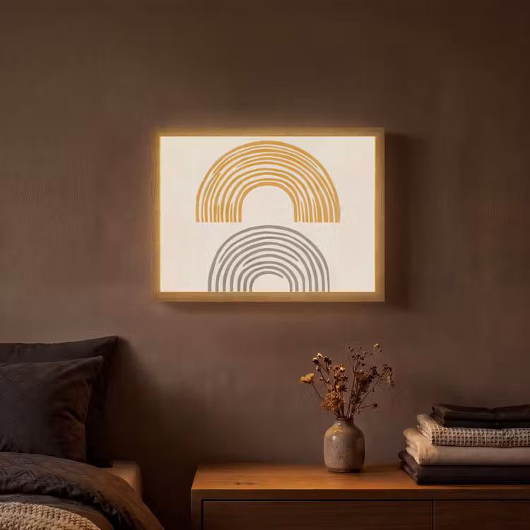 Bogen - Lijnen - Oranje - Minimalistisch Light Box met batterij (Wandlamp) middel -sfeer4