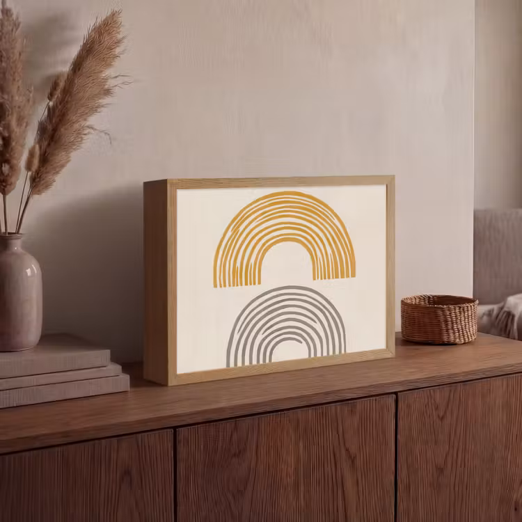 Bogen - Lijnen - Oranje - Minimalistisch Light Box met batterij (Wandlamp) middel -sfeer2