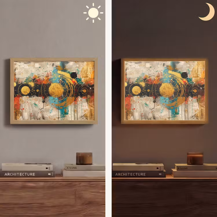 Kunst - Abstract - Aesthetic - Goud Light Box met batterij (Wandlamp) middel -sfeer3