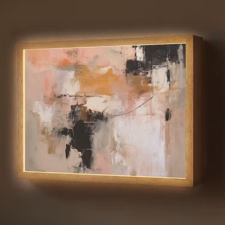 Kunst - Abstract - Beige - Verf Light Box met batterij (Wandlamp) middel -z3d_website
