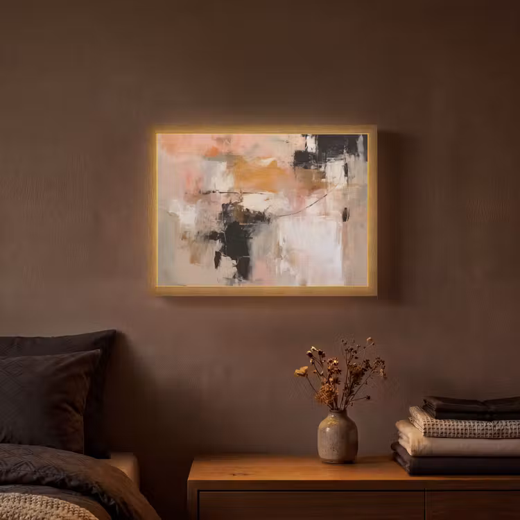 Kunst - Abstract - Beige - Verf Light Box met batterij (Wandlamp) middel -sfeer4