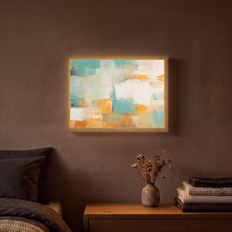Kunst - Abstract - Blauw - Wit Light Box met batterij (Wandlamp) middel -sfeer4