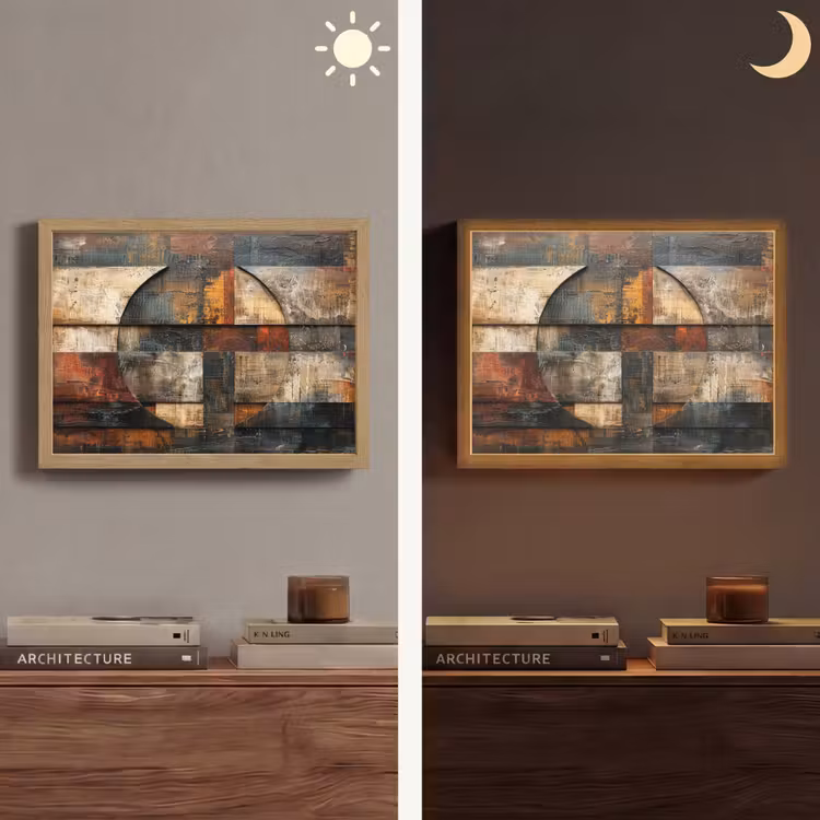 Kunst - Bruin - Abstract - Hout motief Light Box met batterij (Wandlamp) middel -sfeer3