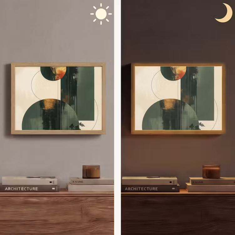 Kunst - Cirkels - Modern - Abstract Light Box met batterij (Wandlamp) middel -sfeer3