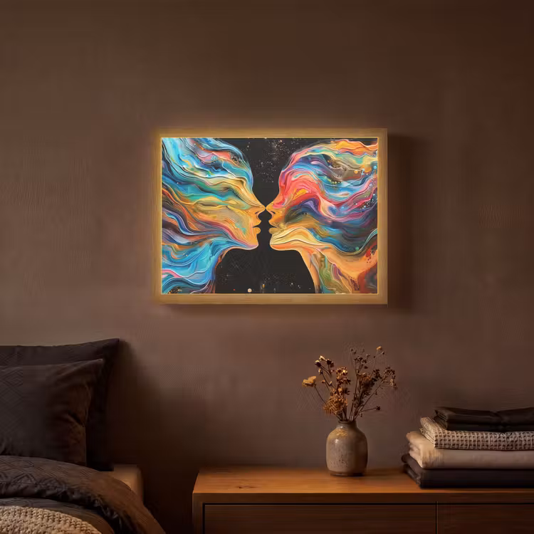 Kunst - Kleurrijk - Vrouw - Art - Abstract - Gezichten Light Box met batterij (Wandlamp) middel -sfeer4