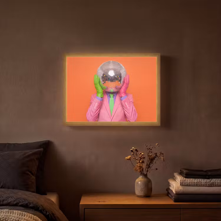 Kunst - Disco bal - Kleurrijk - Modern - Studio Light Box met batterij (Wandlamp) middel -sfeer4