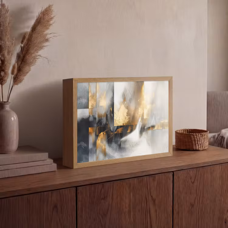 Kunst - Goud - Zilver - Abstract Light Box met batterij (Wandlamp) middel -sfeer2