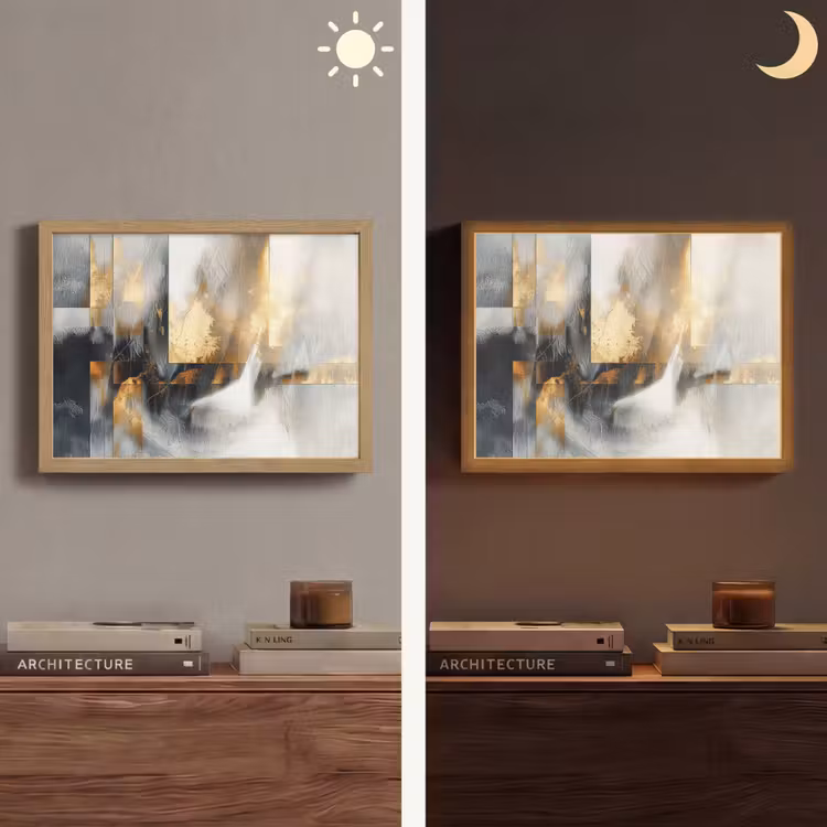 Kunst - Goud - Zilver - Abstract Light Box met batterij (Wandlamp) middel -sfeer3