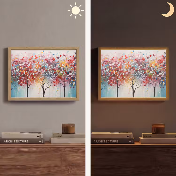 Kunst - Bomen - Natuur - Acryl Light Box met batterij (Wandlamp) middel -sfeer3