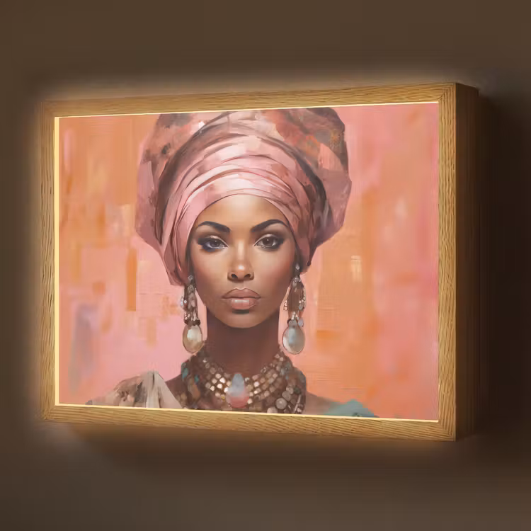 Kunst - Vrouw - Roze - Sieraden - Portret Light Box met batterij (Wandlamp) middel -z3d_website