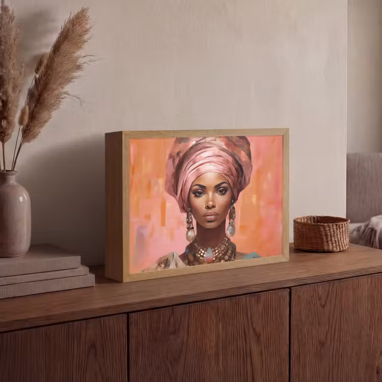 Kunst - Vrouw - Roze - Sieraden - Portret Light Box met batterij (Wandlamp) middel -sfeer2