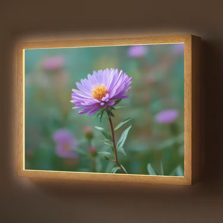 Aster - Paars - Bloem - Blaadjes Light Box met batterij (Wandlamp) middel -z3d_website