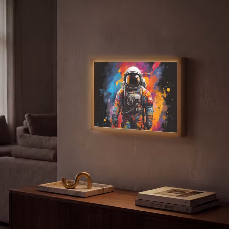 Astronaut - Graffiti - Zwart - Kleuren Light Box met batterij (Wandlamp) middel -sfeer1