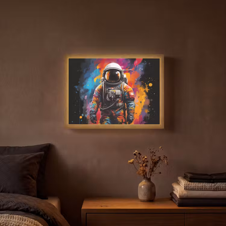 Astronaut - Graffiti - Zwart - Kleuren Light Box met batterij (Wandlamp) middel -sfeer4
